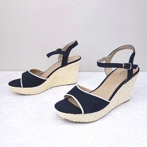 Morgan Taylor Espadrille Wedge Platform Sandals US 11 Navy Blue